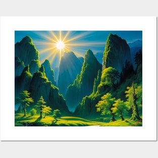 Brilliant Sun Shining Over A Green Valley Posters and Art